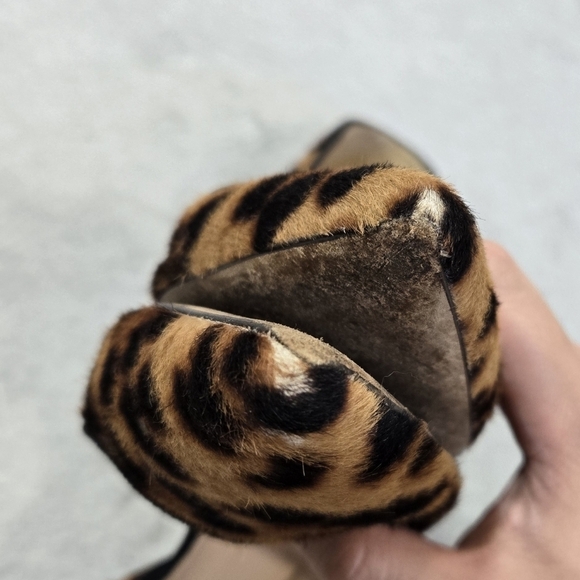 J. Crew Collection Calf Hair Leather Leopard Print Half D'Orsay Kitten Heels - Picture 12 of 13